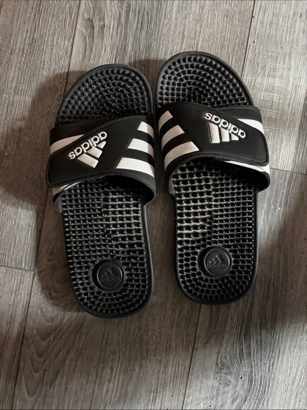 adidas Black and White Slide Sandals with Logo Straps
